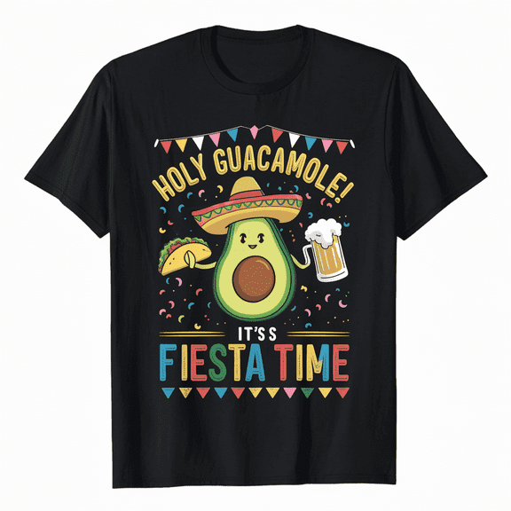 Funny Sombrero Avocado Fiesta Unisex Graphic Short Sleeve Novelty T-Shirt