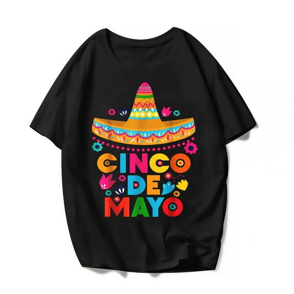 Funny Sombrero Cinco De Mayo T-Shirt Women Men Funny Mexica Festival Graphics Casual Short Sleeve Shirts Summer Tops Gift Tee Black 3X-Large