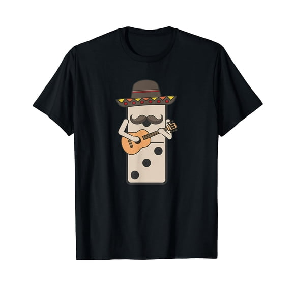 Funny Sombrero Domino Playing Guitar Graphic Men Women Casual T-Shirt