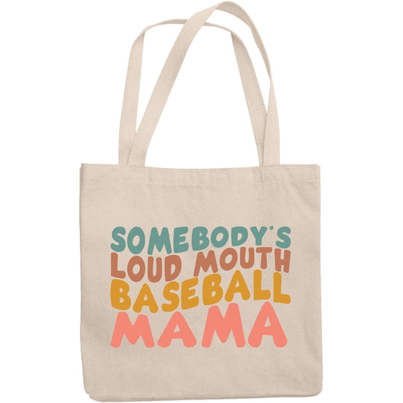 Funny Somebody's Loud Mouth Baseball Mama, Groovy Retro Wavy Text Merch Gift, 12oz Canvas Tote Bag