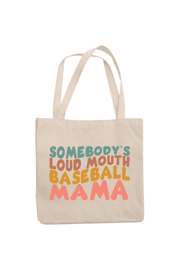 Funny Somebody's Loud Mouth Baseball Mama, Groovy Retro Wavy Text Merch Gift, 12oz Canvas Tote Bag