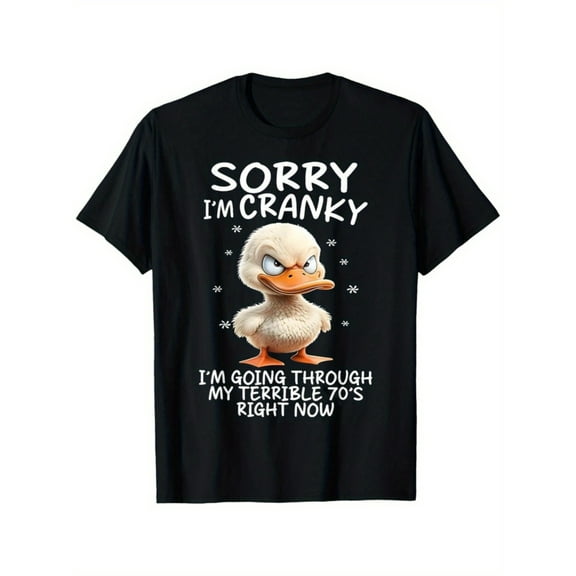 Funny 'Sorry I'm Cranky' Duck Graphic T-Shirt - Unisex Casual Short Sleeve Tee, 100% Cotton Lightweight & Breathable, S-XXXL Sizes, Black with White Print, All-Season Comfort, Machine Washable