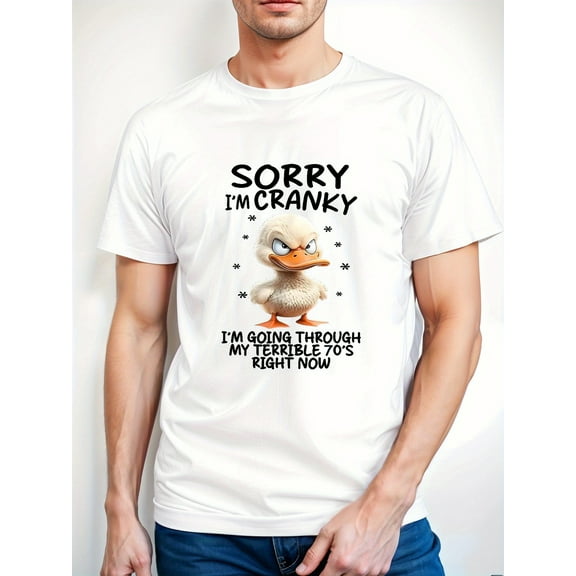 Funny 'Sorry I'm Cranky' Duck Graphic T-Shirt - Unisex Casual Short Sleeve Tee, 100% Cotton Lightweight & Breathable, S-XXXL Sizes, Black with White Print, All-Season Comfort, Machine Washable