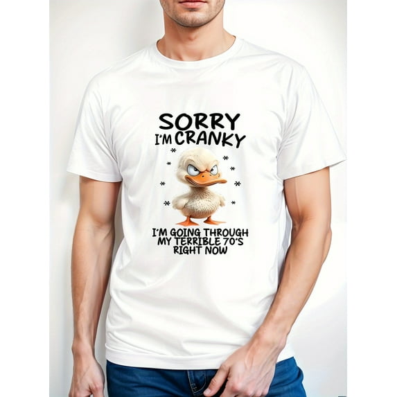 Funny 'Sorry I'm Cranky' Duck Graphic T-Shirt - Unisex Casual Short Sleeve Tee, 100% Cotton Lightweight & Breathable, S-XXXL Sizes, Black with White Print, All-Season Comfort, Machine Washable