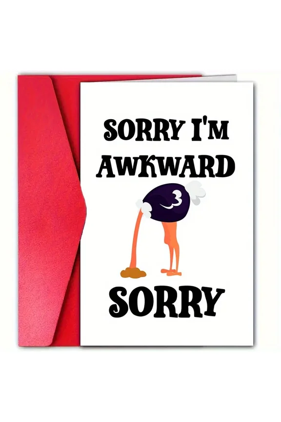 Funny Sorry Im Awkward Greeting Card  Hilarious Ostrich Design  Blank Inside, Envelope Included  Perfect for Apologies, Birthdays, or Just Because