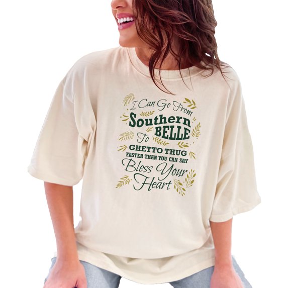Funny Southern Belle to Ghetto Thug, Ivory Comfort Colors T-Shirt, XL