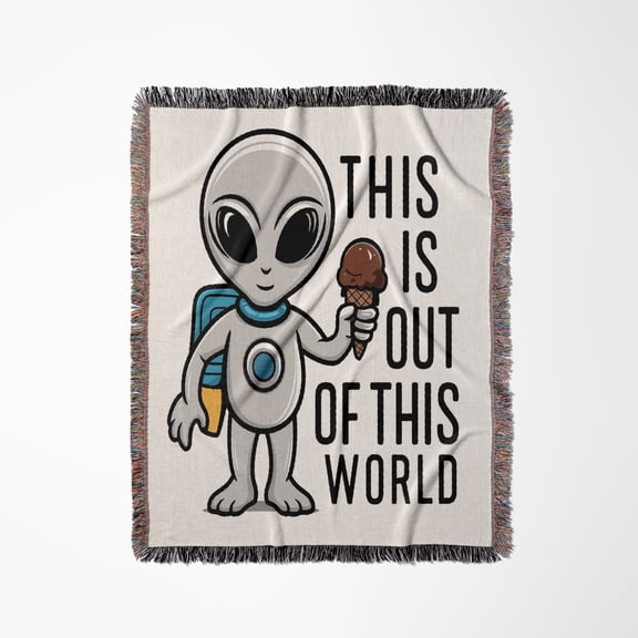 Funny Space Alien Eating Out Of This World Chocolate Ice Cream, Woven Blanket