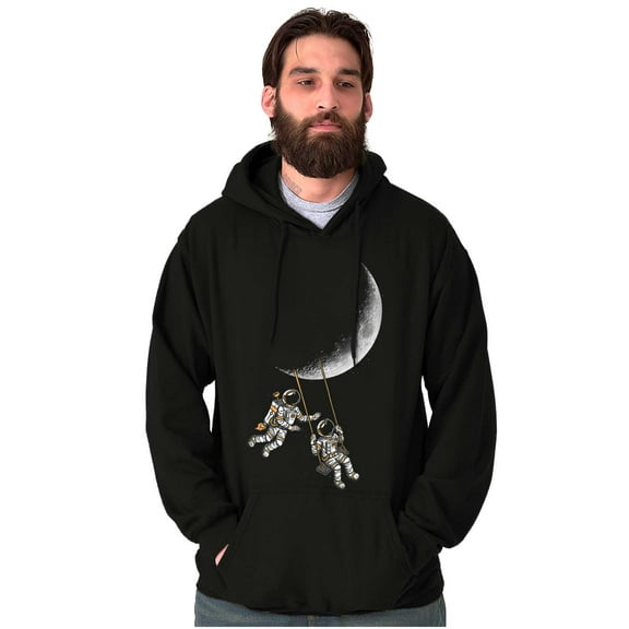Funny Space Astronaut Moon Swing Unisex Plus Fleece Graphic Hoodie Brisco Brands 2X