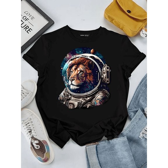 Funny Space Astrophysics Astronaut Lion Science Top Unisex T-Shirt V90632 up to Size 5XL