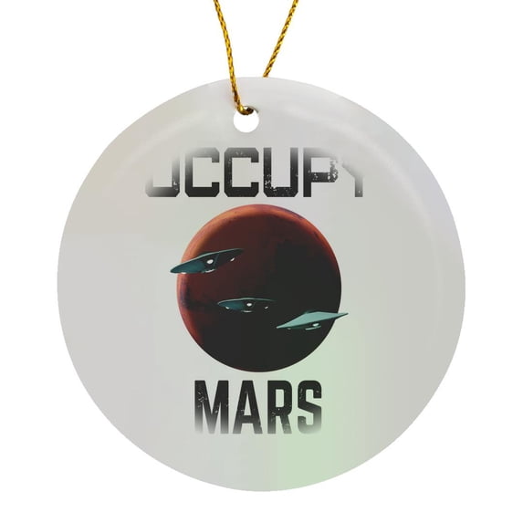 3drose, Funny Space Mars Exploration and Colonization Occupy Mars with Ufos., Circle Porcelain Ornament