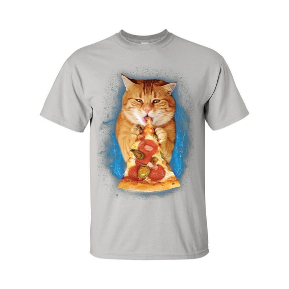 Funny Space Pizza Cat Unisex Adult Short Sleeve T-shirt-Ice Grey-small