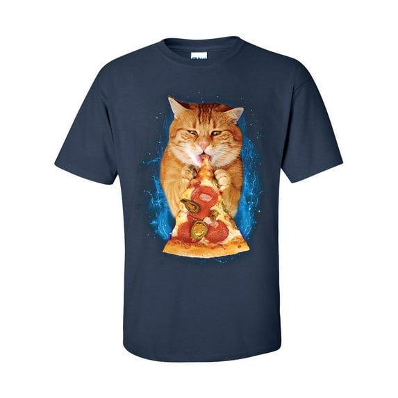 Funny Space Pizza Cat Unisex Adult Short Sleeve T-shirt-Navy-4xl