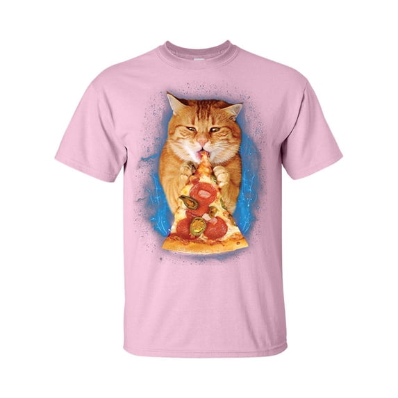 Funny Space Pizza Cat Unisex Adult Short Sleeve T-shirt-Safety Pink-small