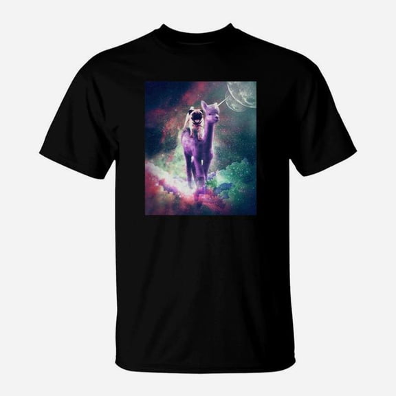Funny Space Pug Riding On Alpaca Unicorn TShirt
