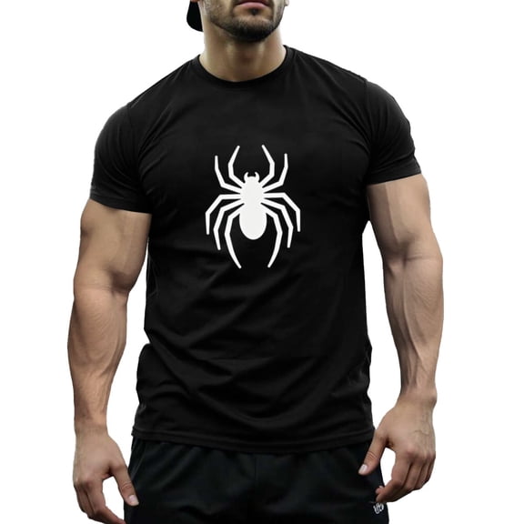Funny Spider Print Men's & Big Men's Cotton Crewneck T-Shirt Novelty Holiday Short Sleeves, Size XS-5XL