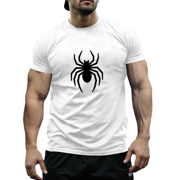Funny Spider Print Men's & Big Men's Cotton Crewneck T-Shirt Novelty Holiday Short Sleeves, Size XS-5XL
