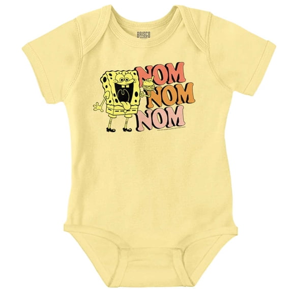 Funny SpongeBob Krabby Patty Nom Nom Gender Neutral Printed Baby Bodysuit Brisco Brands 18M