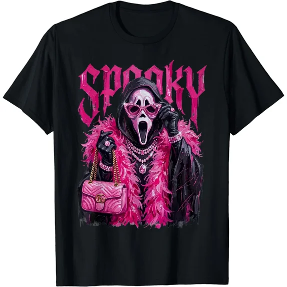 Funny Spooky Ghost Fashion Face Halloween Girly T-Shirt