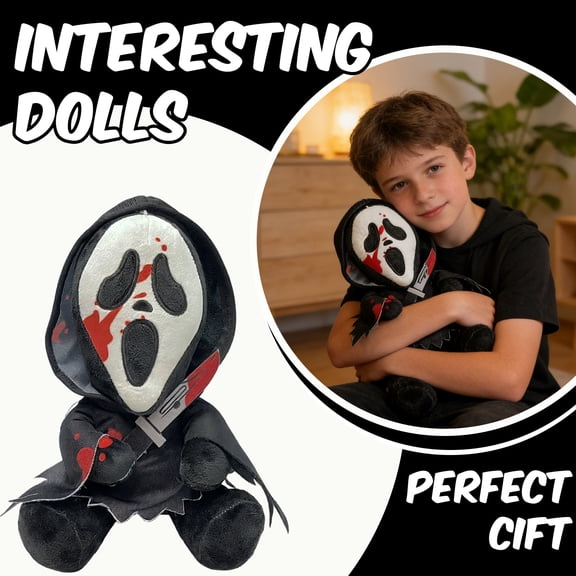 Funny Spooky Scream Ghost Face Plush 13.8 Inch, Horror Stuffed Plushie Doll Halloween Party Collection Home Decor Sofa Ornaments Scary Gifts for Family
