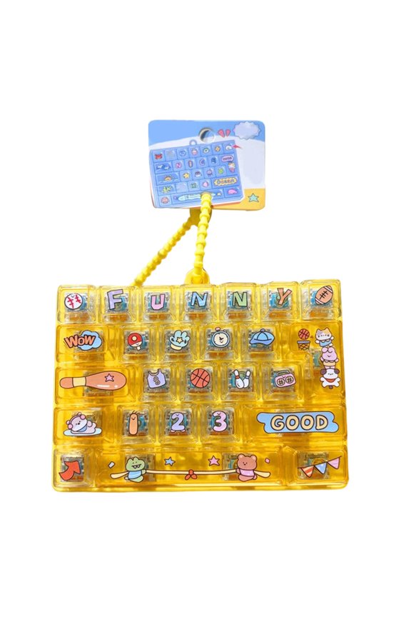 Funny Sports Mini Keyboard Fidget Keychain Tactile Click Button Stress Relief Portable Cartoon Sport Sensory Desk Gadget(Pattern B-Yellow)