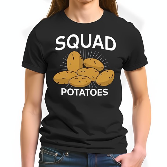 Funny Squad Cotton Short Sleeve T-Shirt - Whimsical Design with Playful Potatoes Graphic