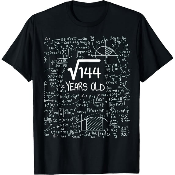 Funny Square Root 144 Math Design 12th Birthday Unisex Cotton Graphic T-Shirt