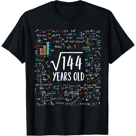 Funny Square Root of 144 Math Teacher Student 12th Birthday Gift T-Shirt Retro Science Geek Nerd Graphic Tee
