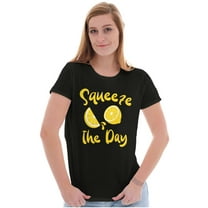 Funny Squeeze the Day Lemon Pun Womens Slim Fit Graphic Tee Brisco Brands S
