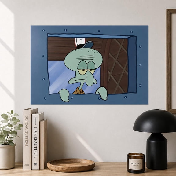 Funny Squid Window Effect Poster Sponge TV Show House Art Decor Print Housewarming Gift for Nick Cartoon Fans