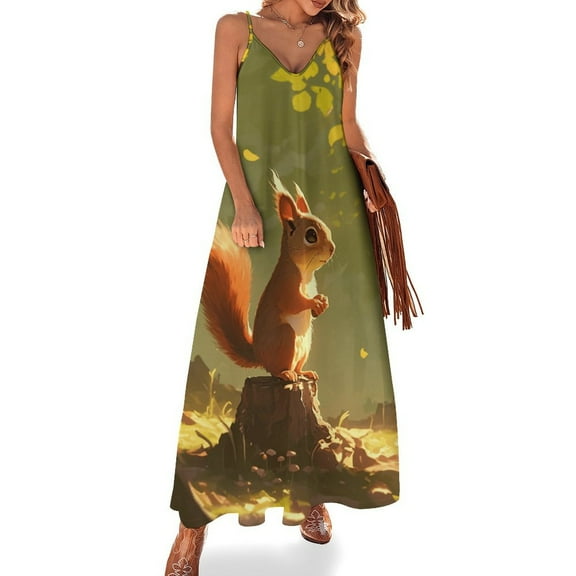 Funny Squirrel Design Sleeveless Dress Woman Fashion Long Dresses Women's Summer Suit Dress 2025