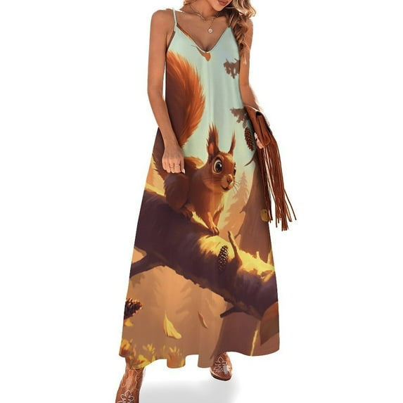 Funny Squirrel Design Sleeveless Dress Woman Fashion Long Dresses Women's Summer Suit Dress 2025