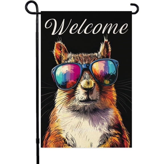 Funny Squirrel Garden Flag Double Sided 12x18 Inch Linen Yard Flag Decorative Farmhouse Patio Outdoor Home Decor
