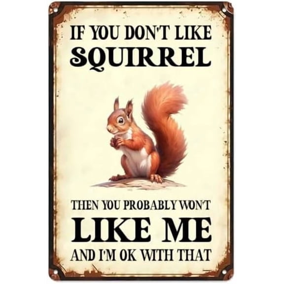 Funny Squirrel Metal Sign,If You Don't Like Squirrel Then You Probably Won't Like Me Antique Tin Signs for Home Bars Restaurant Kitchen Bar Coffee Shop Pubs 12x8 Inch