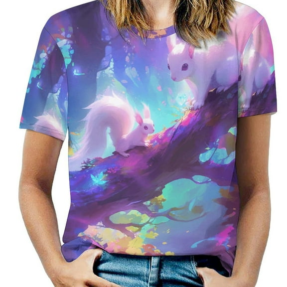 Funny Squirrel Women's Short Sleeve T-Shirt Crew Neck Casual Summer Trendy Loose Fit Tops
