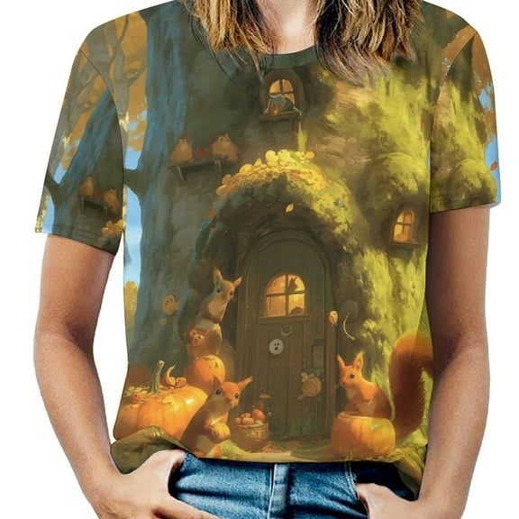 Funny Squirrel Women's T-Shirt Short Sleeve T Shirts Tops Tee Ladies Loose T