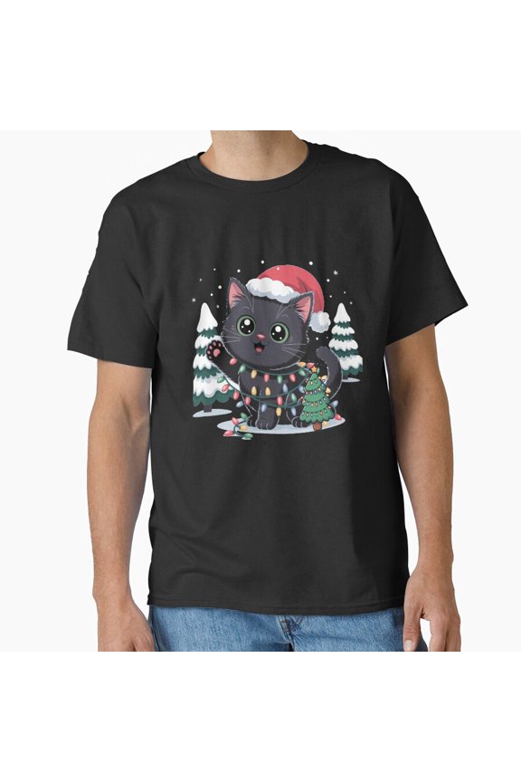 Funny St. Nick Black Cat Christmas With A Feline In A St. Nick Hat Holiday G16597 Unisex T-Shirt, Up to Size 5XL