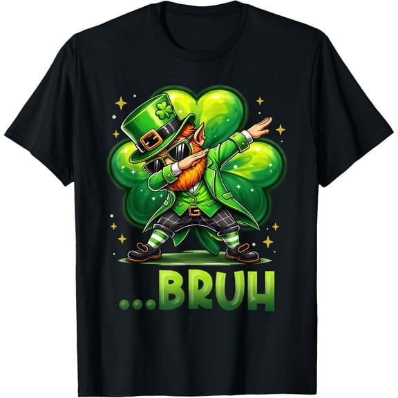 Funny St Patrick's Day Bruh Dabbing Leprechaun Shamrock T-Shirt