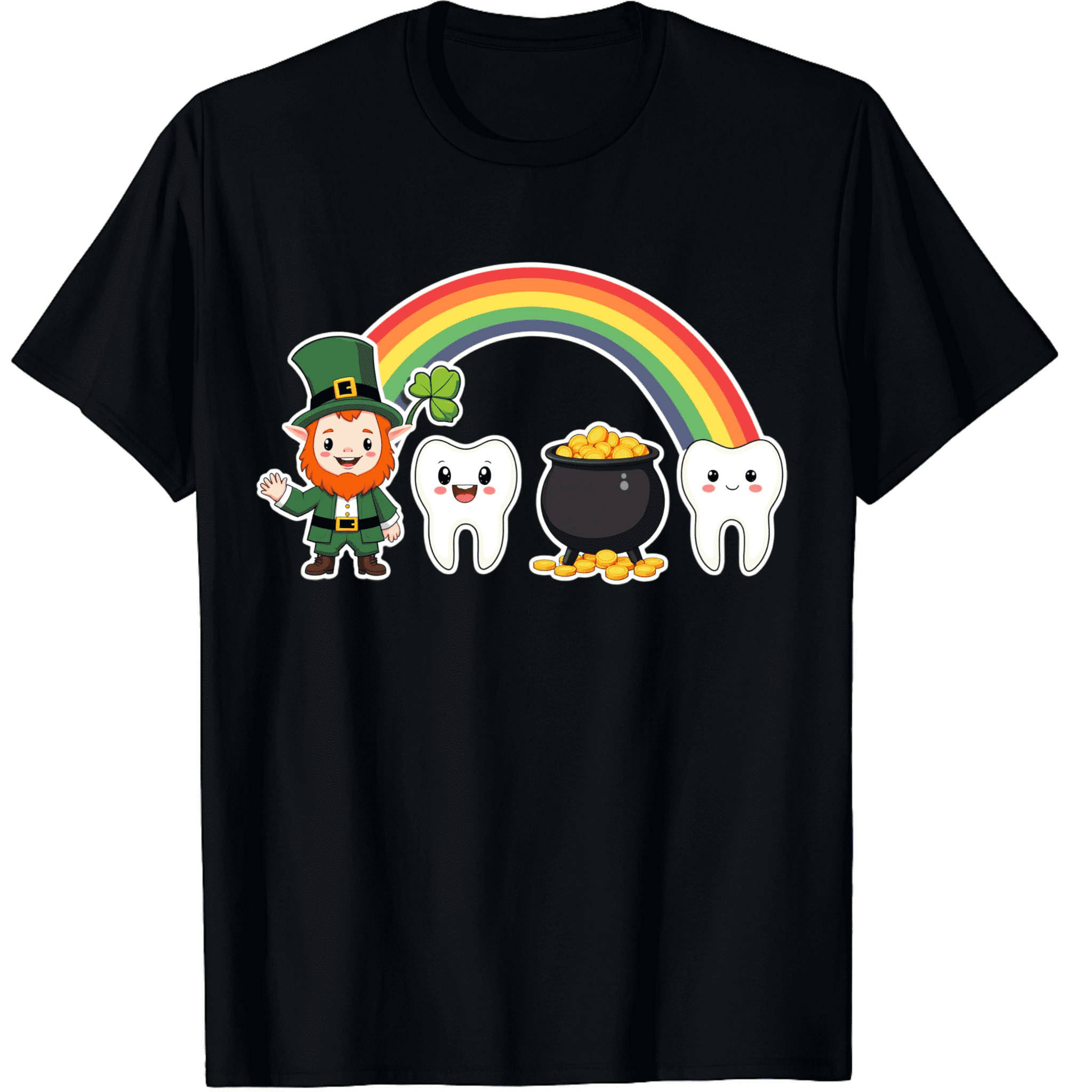 Funny St. Patrick's Day Dental T-Shirt Lucky Leprechaun Teeth Rainbow ...