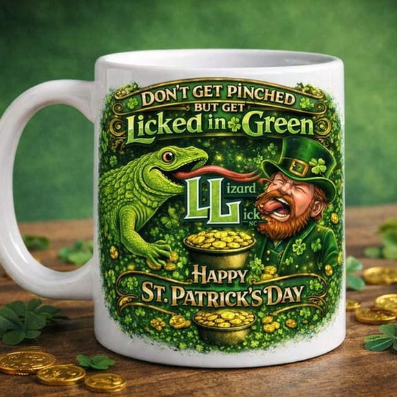 Funny St Patrick's Day Mug  Lizard Lick Leprechaun Gift