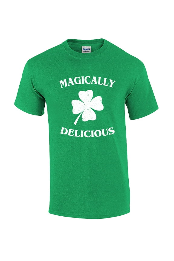 Funny St Patricks Day Magically Delicious Graphic Holiday Short Sleeve T-shirt-Larg Irish Green