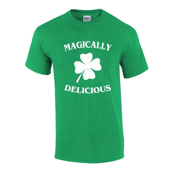 Funny St Patricks Day Magically Delicious Graphic Holiday Short Sleeve T-shirt-Larg Irish Green
