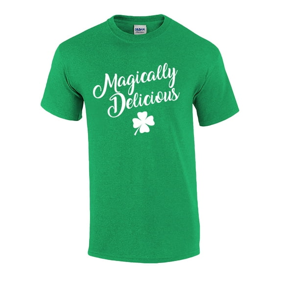 Funny St Patricks Day Magically Delicious Script Graphic Short Sleeve T-shirt-Mediu Irish Green