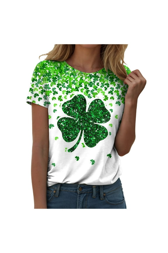 Funny St Patricks Day Shirt Women's Tops Lucky Irish Shamrock Paddy's Day Graphic Tees Tops Green XL