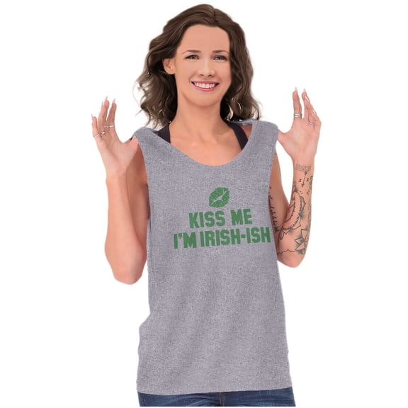 Funny St Patricks Kiss Me Not Irish Womens Plus Size Graphic Tank Top Brisco Brands 2X