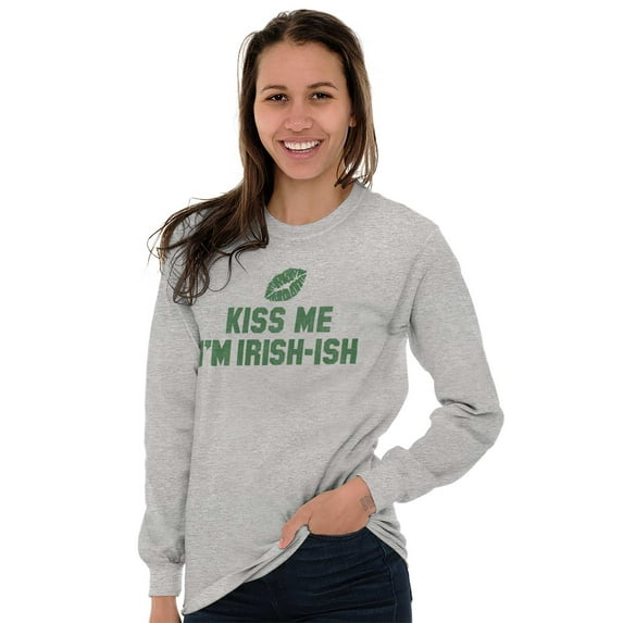 Funny St Patricks Kiss Me Not Irish Women's Long Sleeve T Shirt Brisco Brands X