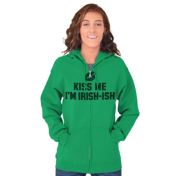 Funny St Patricks Kiss Me Not Irish Zip Hoodie Sweatshirt Women Brisco Brands X