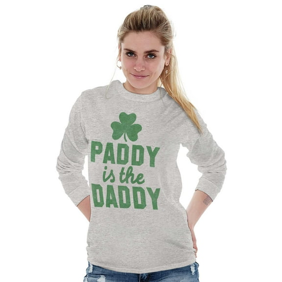 Funny St Patricks Paddy is the Daddy Women Plus Size Long Sleeve Graphic Tee Brisco Brands 3X