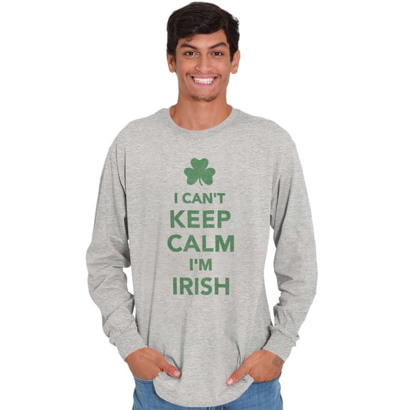 Funny St Pattys Keep Calm I'm Irish Plus Size Long Sleeve Graphic Tee Shirt Brisco Brands 3X