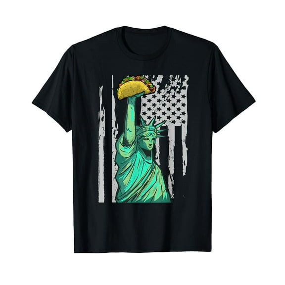 Funny Statue Of Liberty Holding Taco American Flag Taco Black Crew Neck T-Shirt