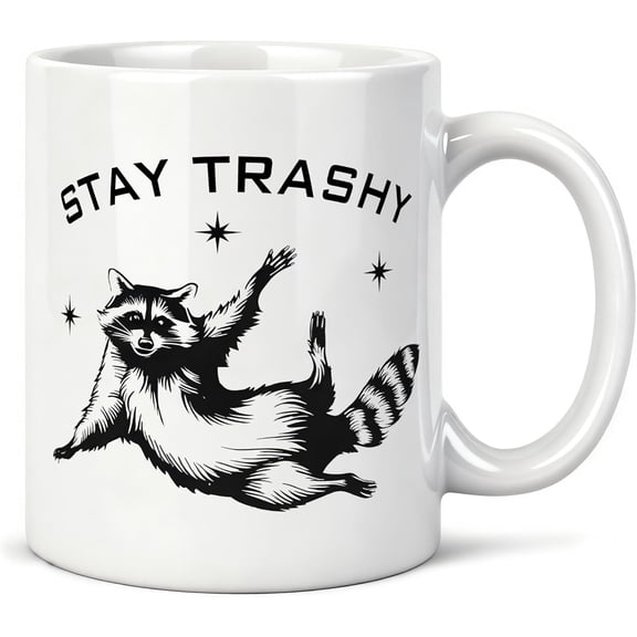 Funny Stay Trashy Raccoon Meme Mug 11 oz, Raccoon Lover Gifts Coffee Cups Ceramic, Humorous Trash Panda Ceramic Mug for Coffee Tea Hot Cocoa Home Office Work